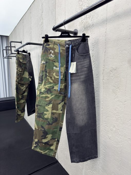 Balenciaga迷彩拼接牛仔工装裤_14676