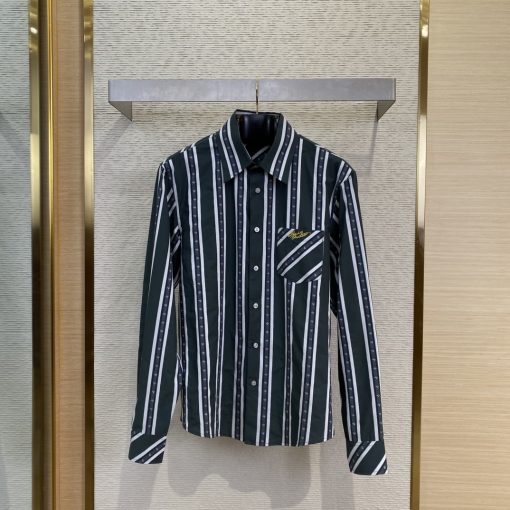 LV路易威登条纹织带蚕丝翻领衬衫
