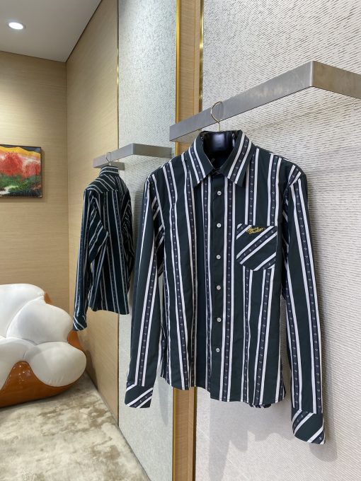 LV路易威登条纹织带蚕丝翻领衬衫 - 图片 5