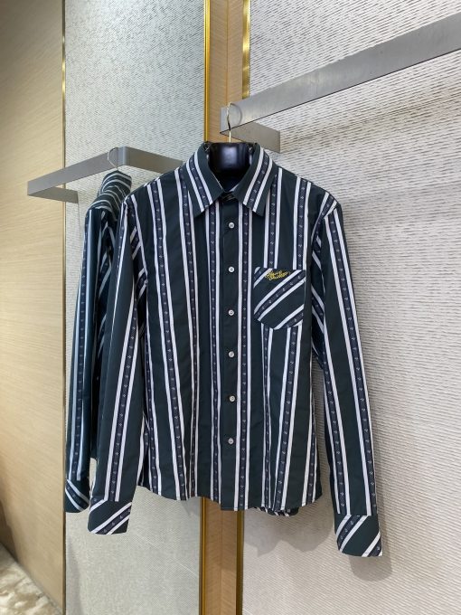 LV路易威登条纹织带蚕丝翻领衬衫 - 图片 7