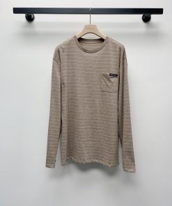 春夏新款圆领口袋条纹大版型